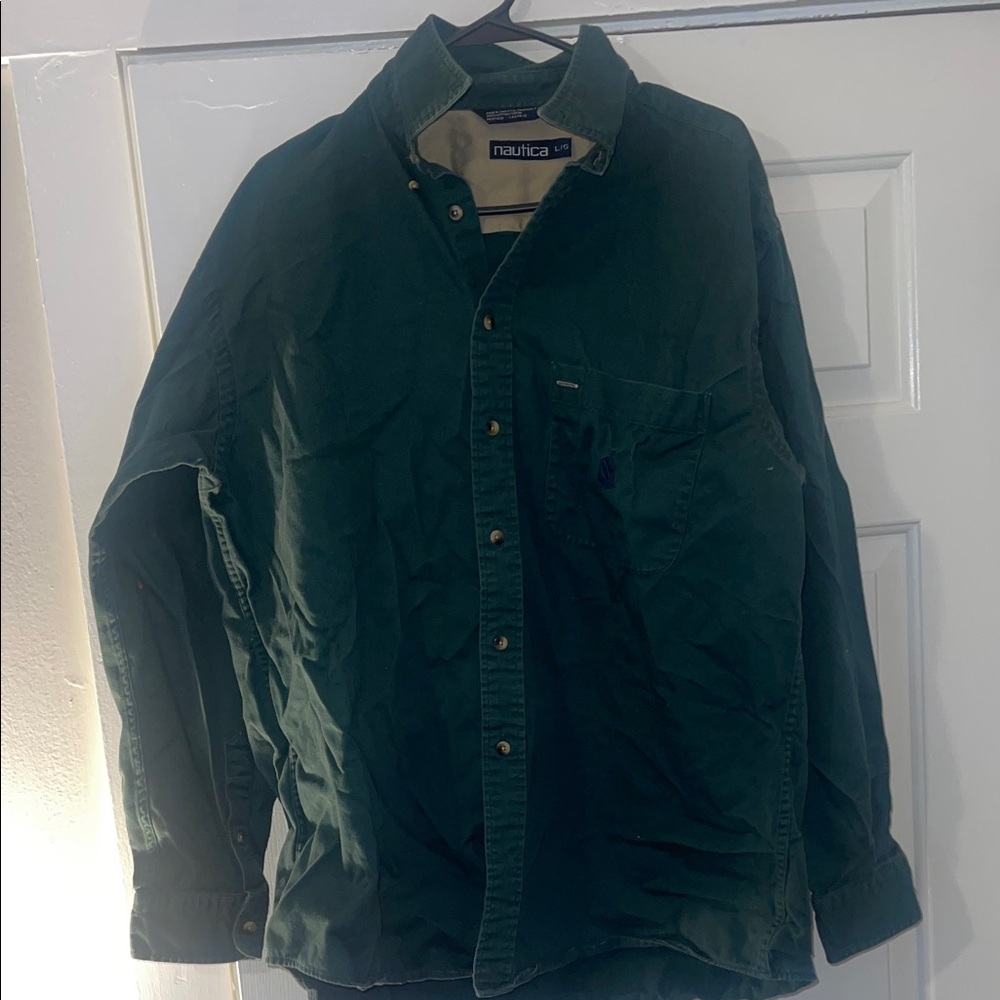 Nautica Men's Forest Green Button Up Flannel
